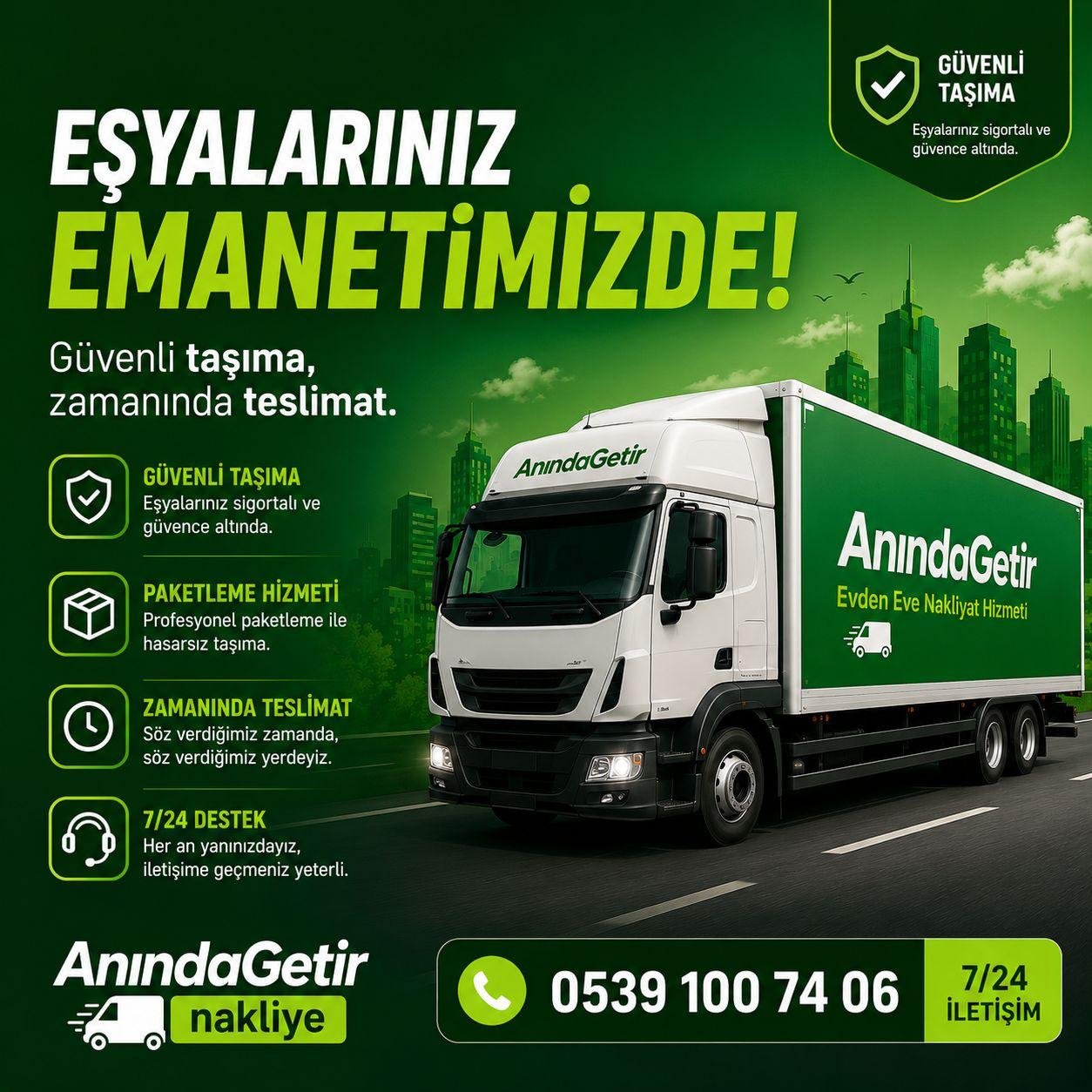 AnındaGetir güvenli nakliye hizmeti